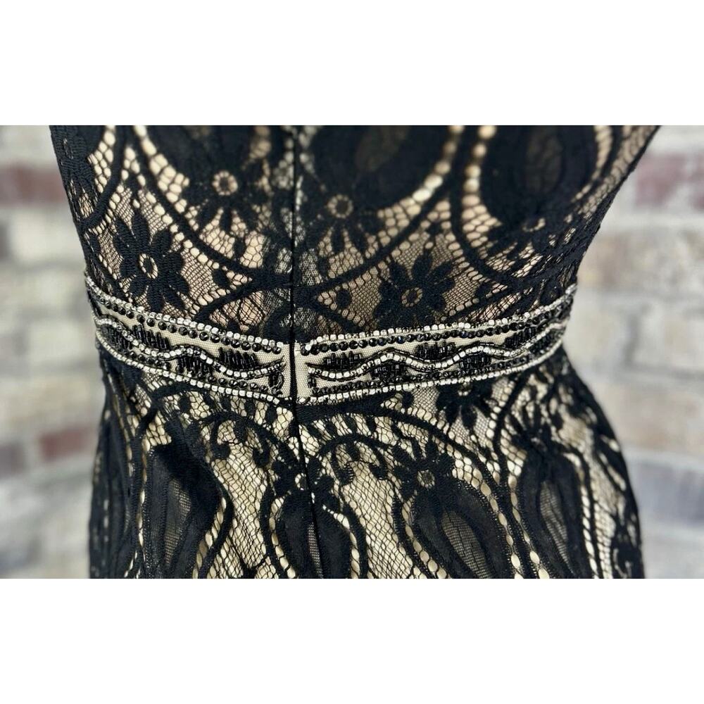 Vintage Dave & Johnny Black Lace Beaded Mermaid Maxi Gown Formal Prom Dress 1/2 - Picture 6 of 11